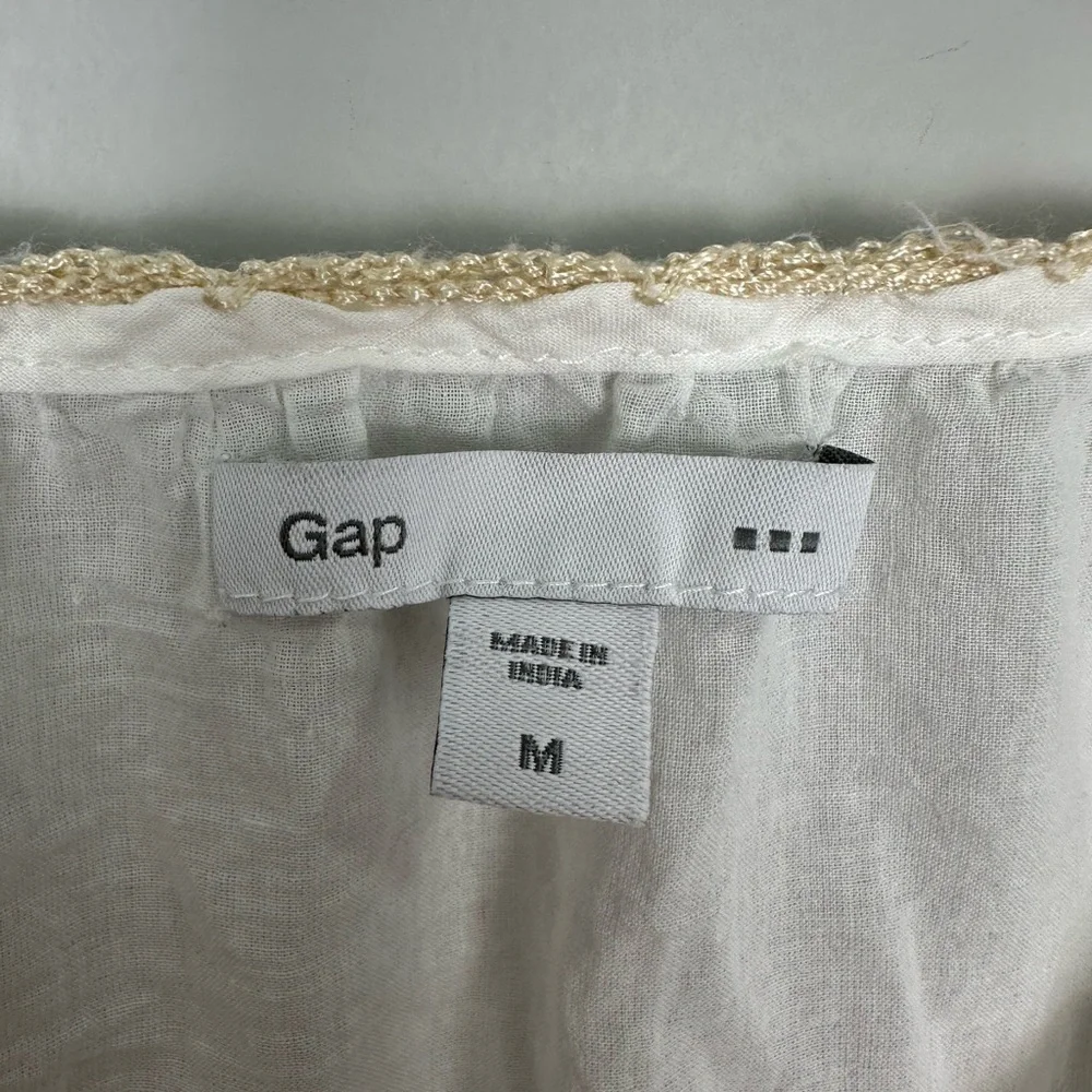 GAP Sheer Lightweight Embroidered Boho Tassel Top Blouse Medium